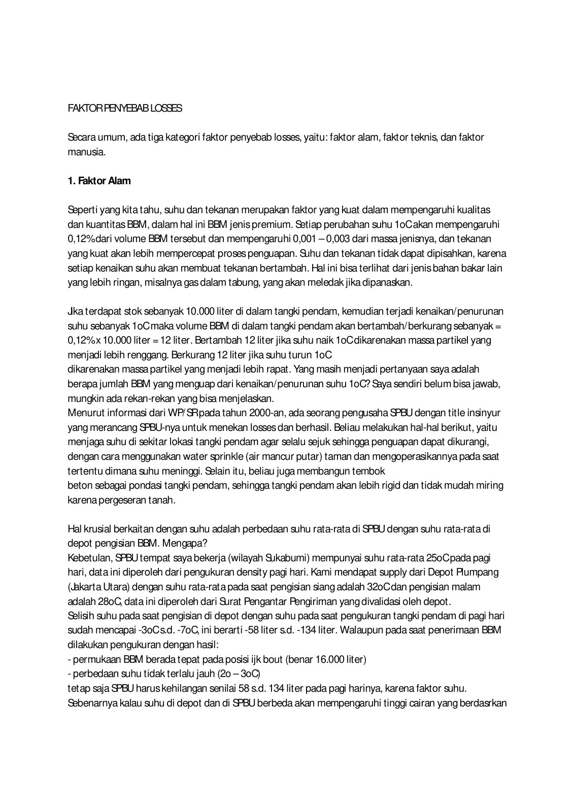 First page of FAKTOR PENYEBAB LOSSES