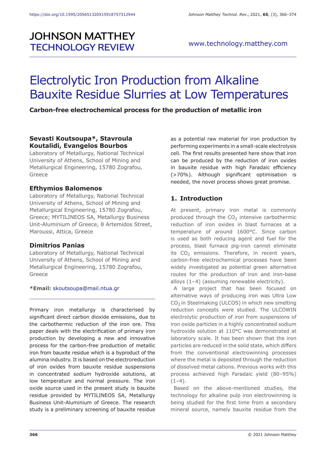 First page of Electrolytic Iron Production from Alkali (1)