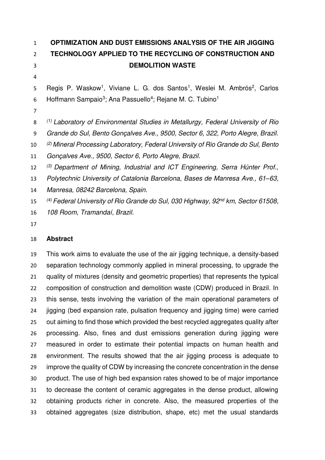 First page of Optimization and dust emissions analysis