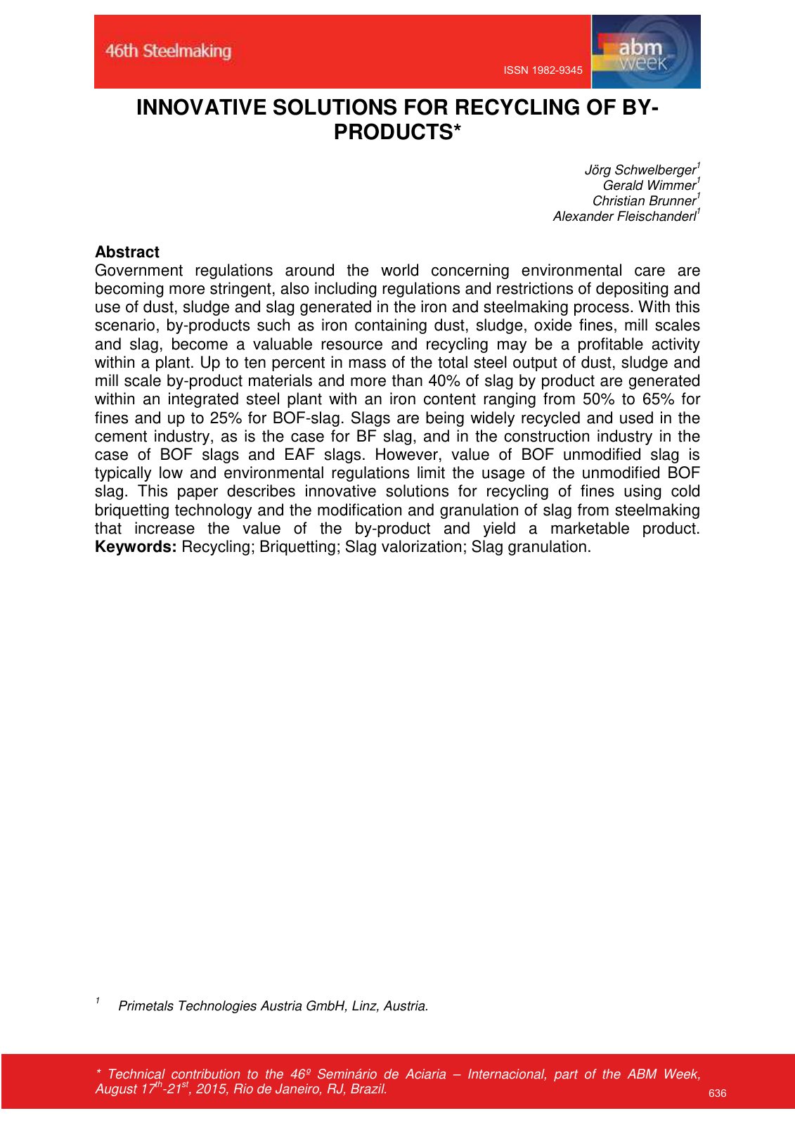 First page of Innovative Solutions for Recycling of By-Products