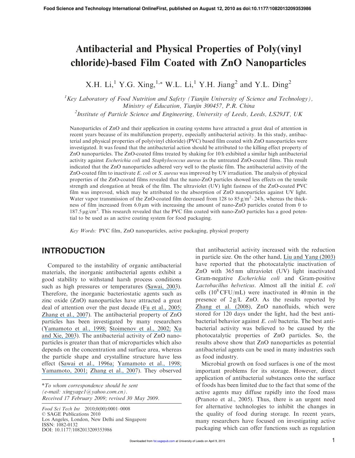 First page of Antibacterial and Physical Properties of
