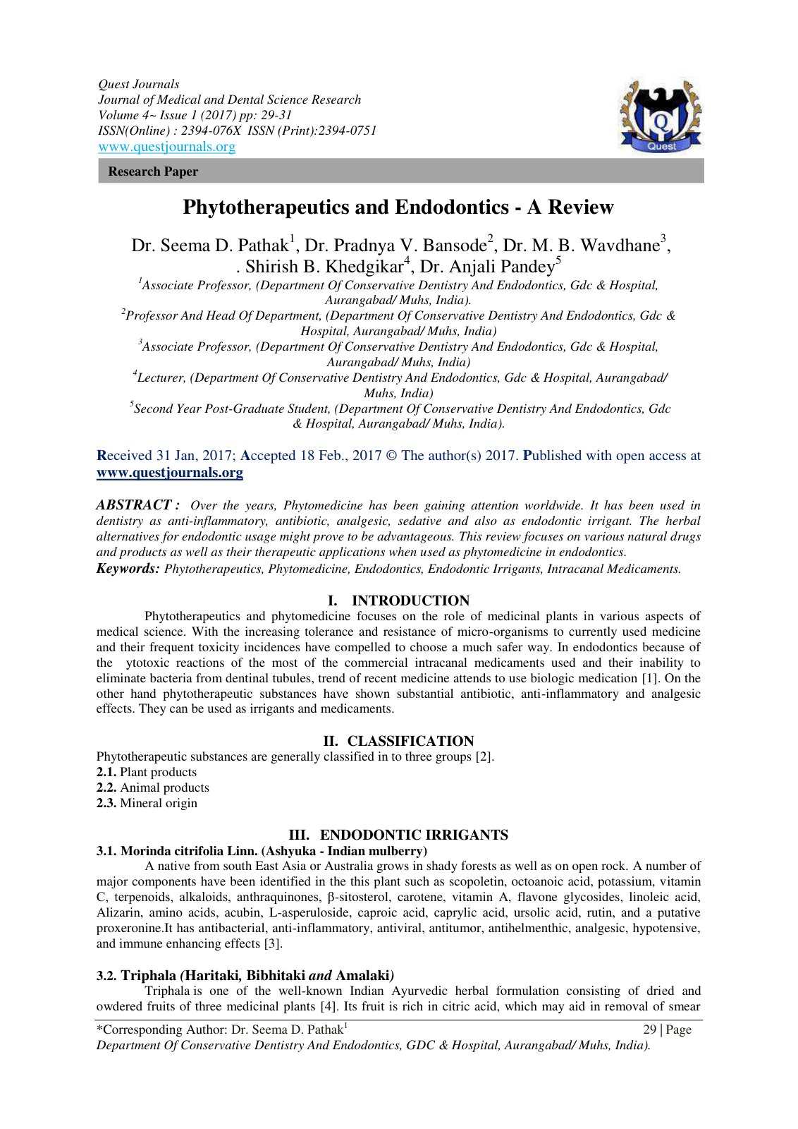 First page of Phytotherapeutics and Endodontics A Revi