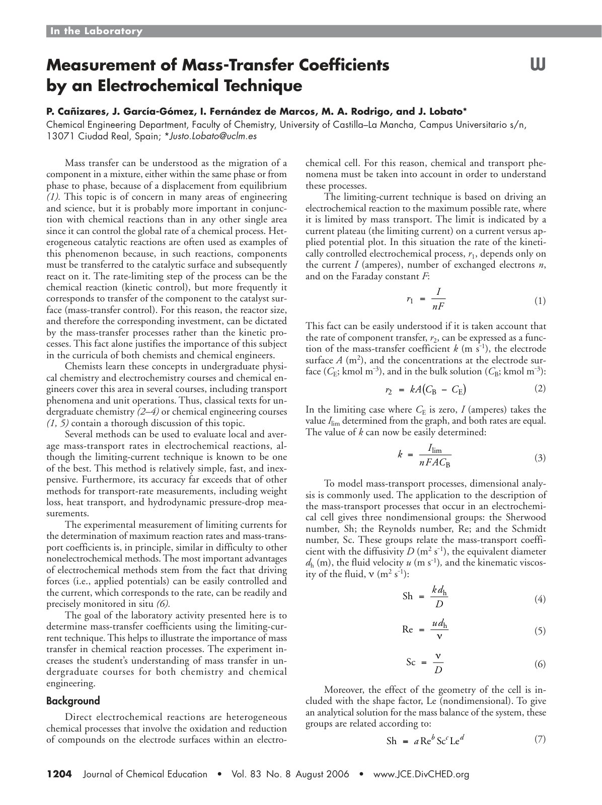 First page of Measurement of Mass Transfer Coefficient