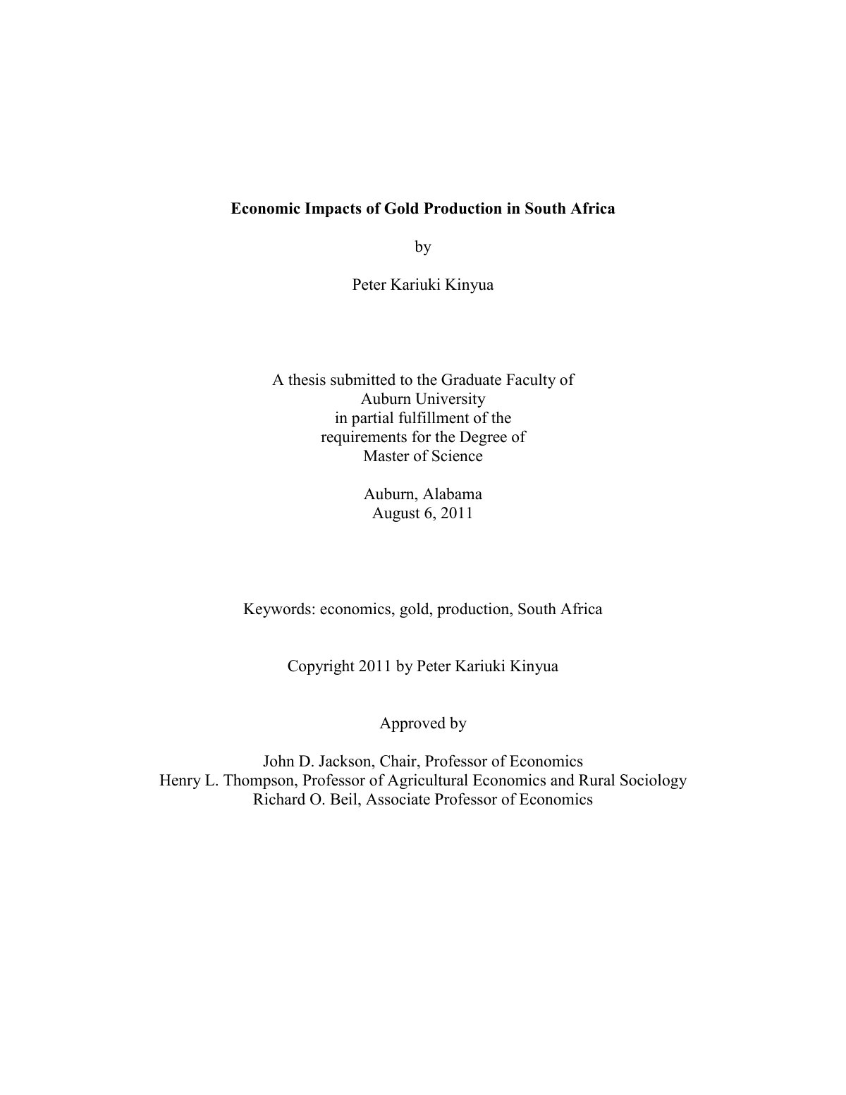 First page of Economic Impacts of Gold Production in S