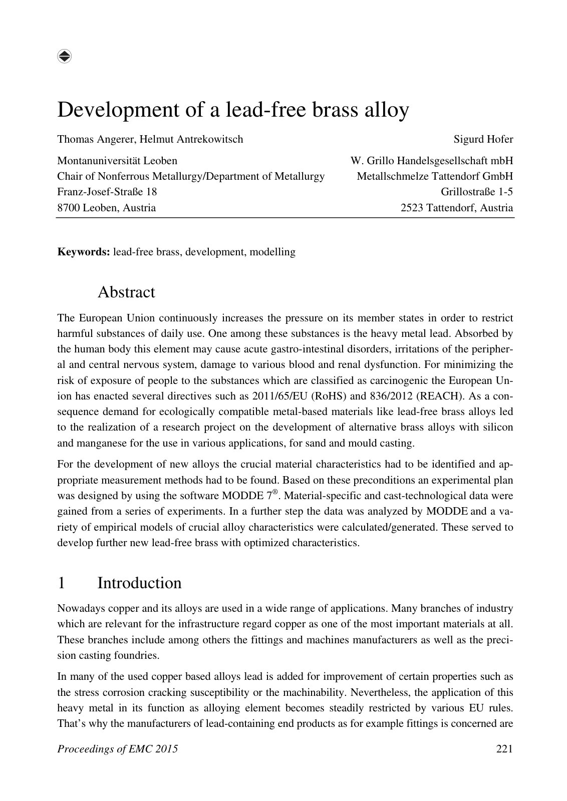 First page of Development of a lead free brass alloy