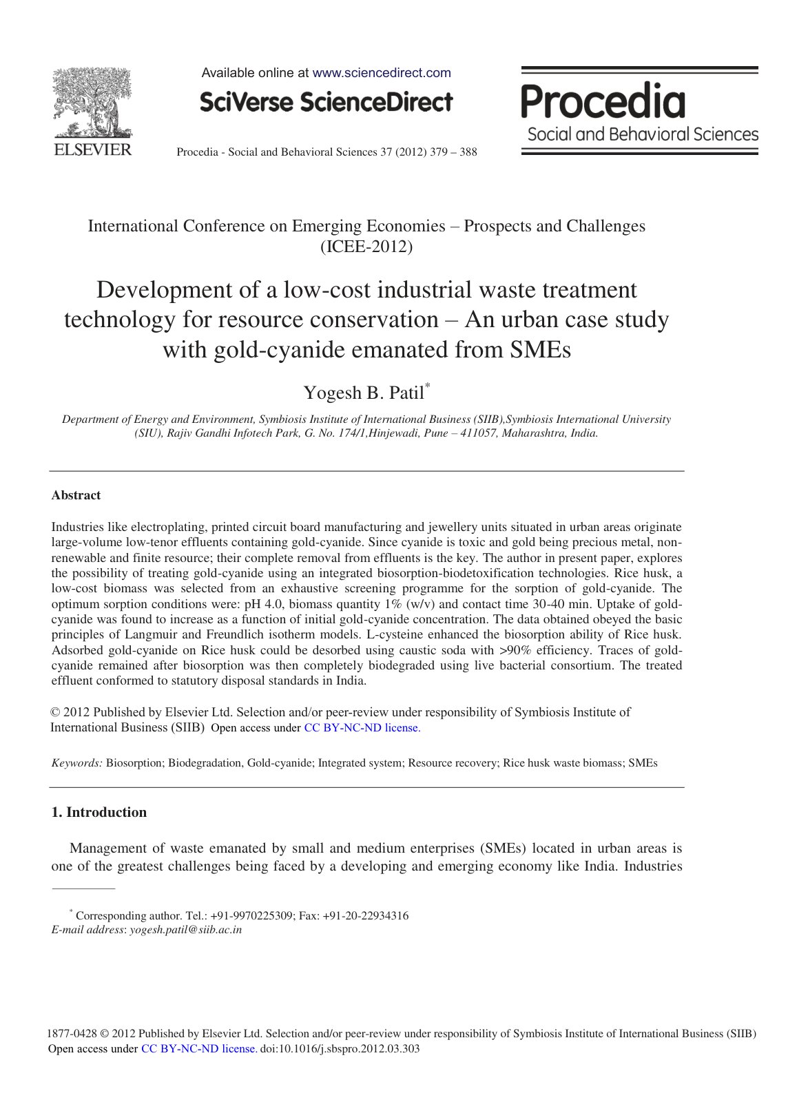 First page of Development of a Low Cost Industrial Was