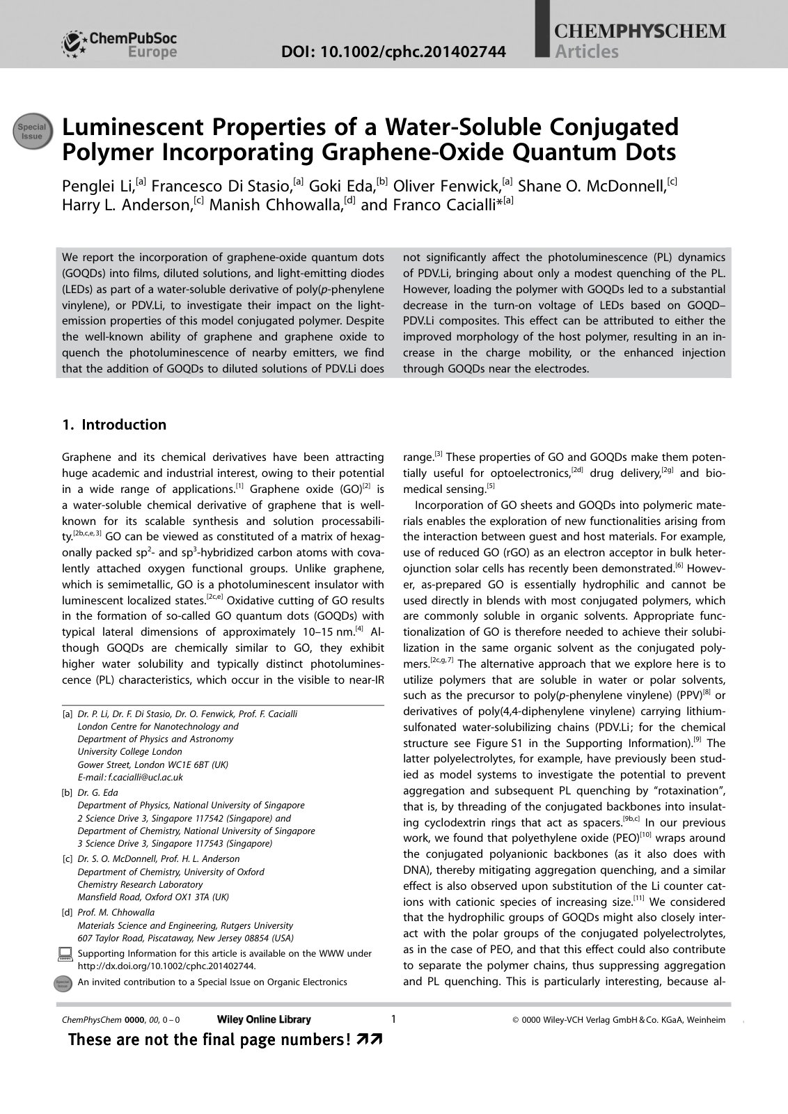 First page of Luminescent Properties of a Water Solubl