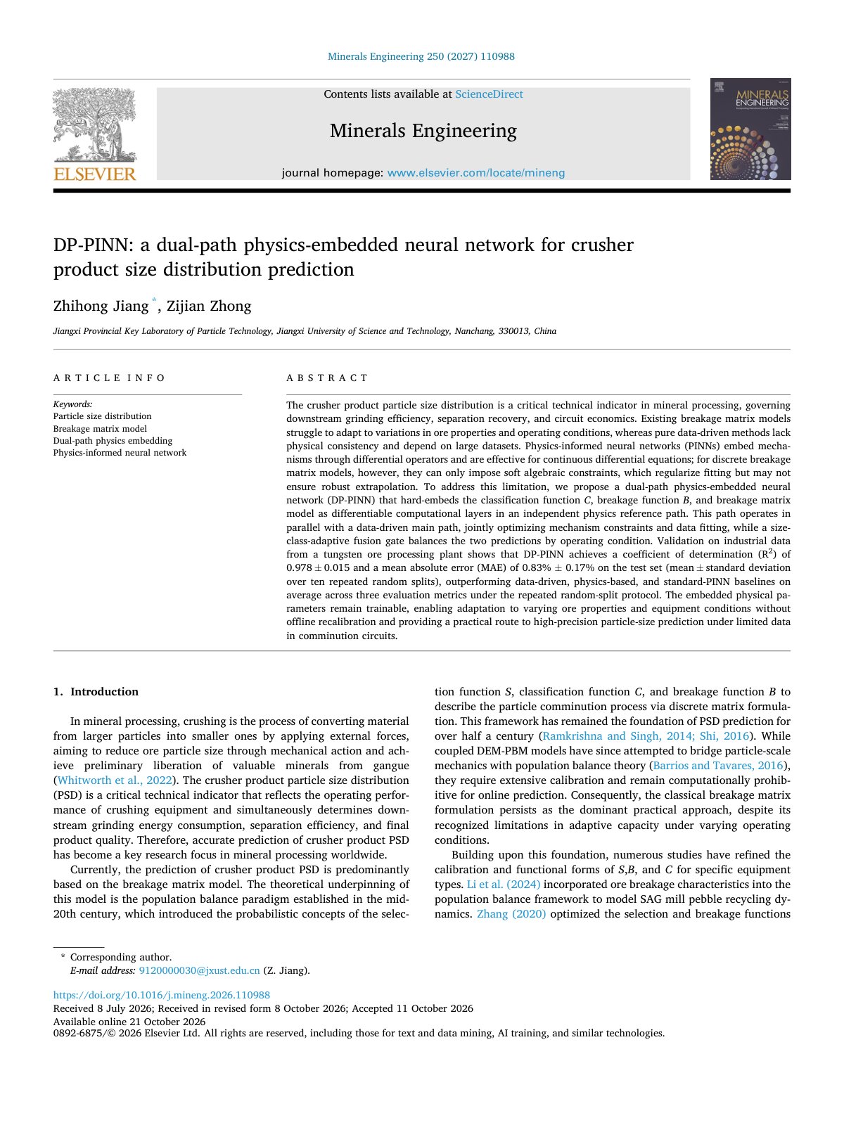 First page of DP PINN  a dual path physics embedded neural network for cr 2027 Minerals En