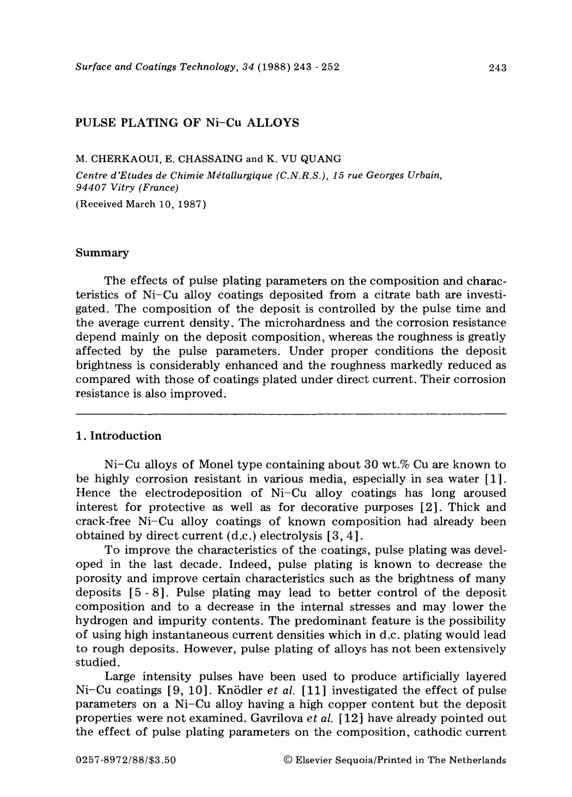 First page of PULSE PLATING OF Ni-Cu ALLOYS