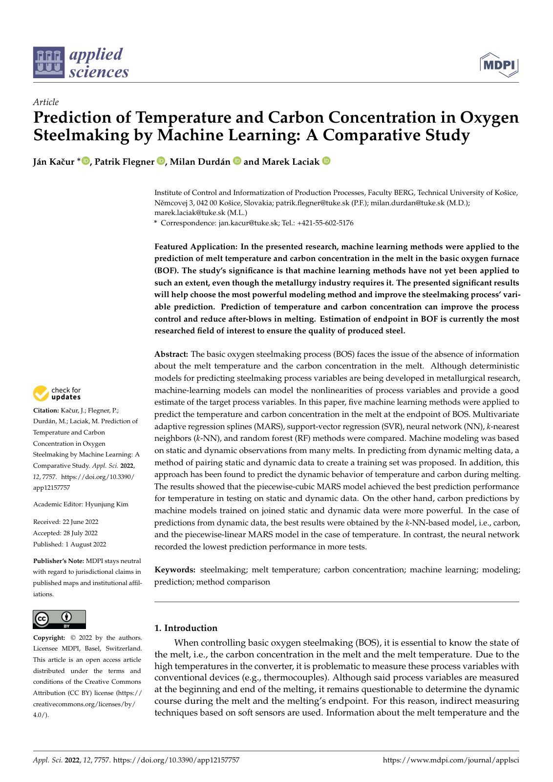 First page of 047 Prediction of Temperature and Carbon Concentration in Oxygen Steelmaking by Machine Learning A Comparative Study