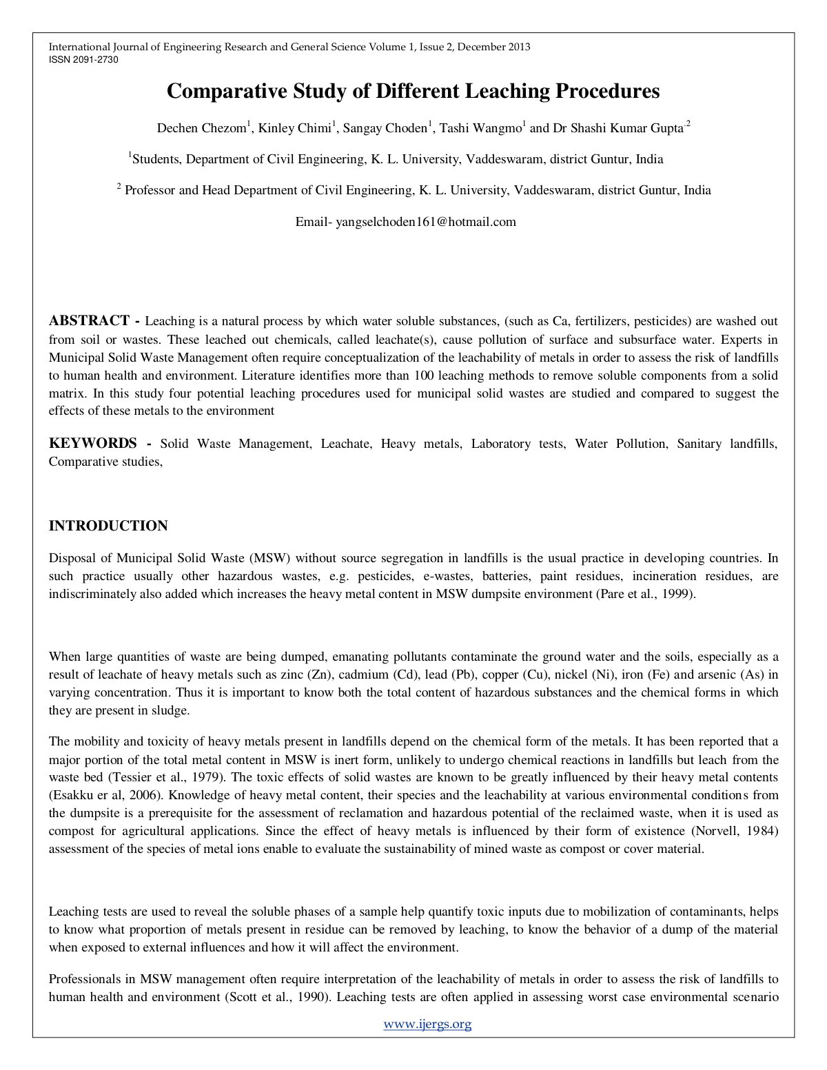 First page of Comparative Study of Different Leaching