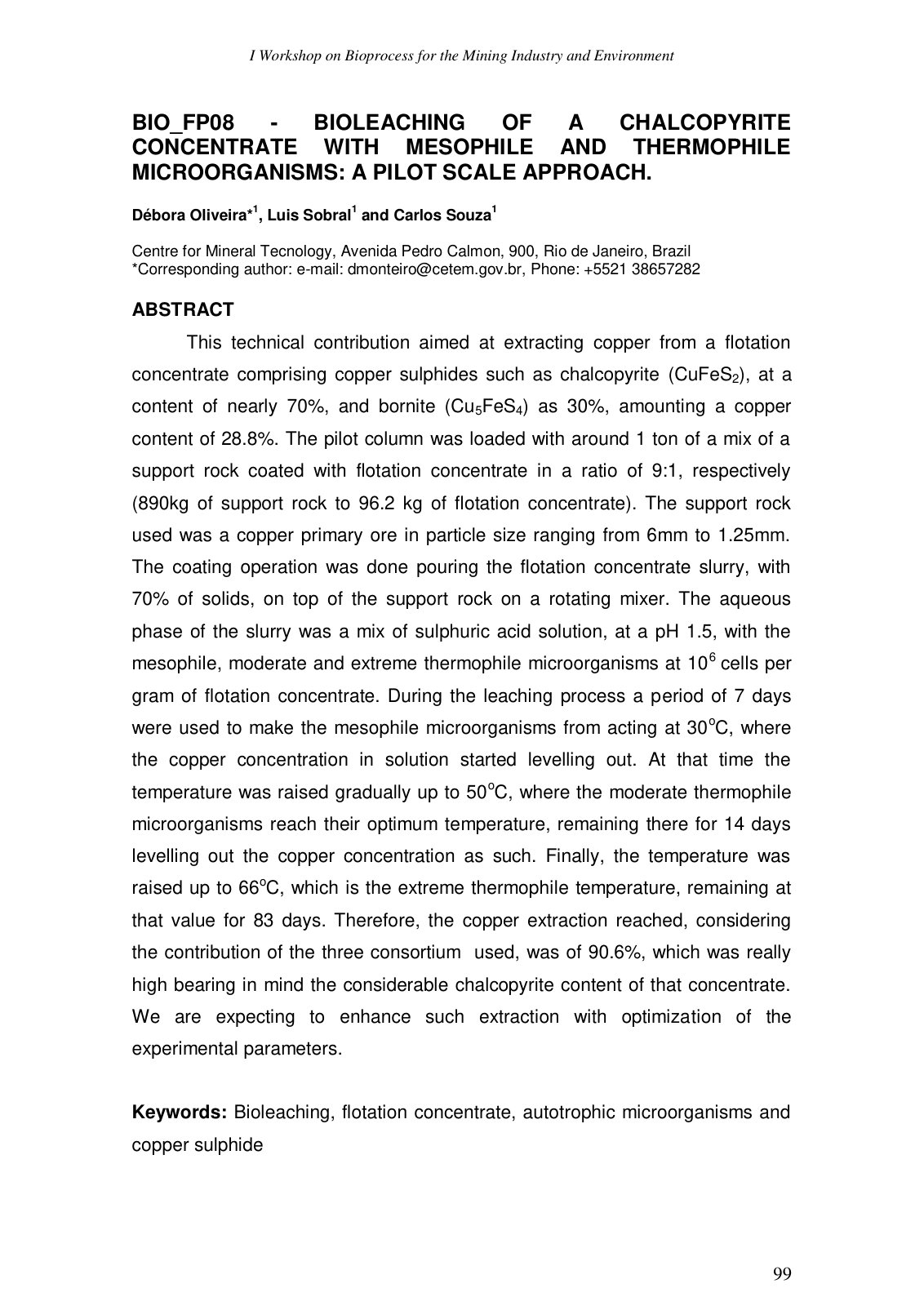 First page of BIO FP08 BIOLEACHING of a Chalcopyrite C