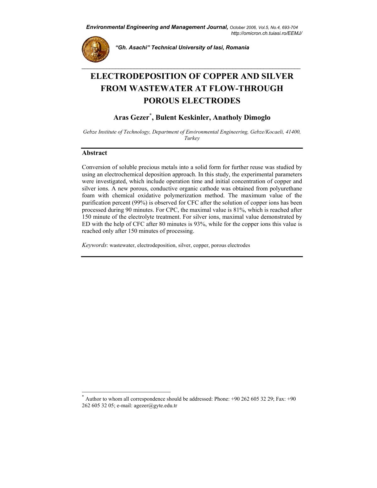 First page of Electrodeposition of Copper and Silver f