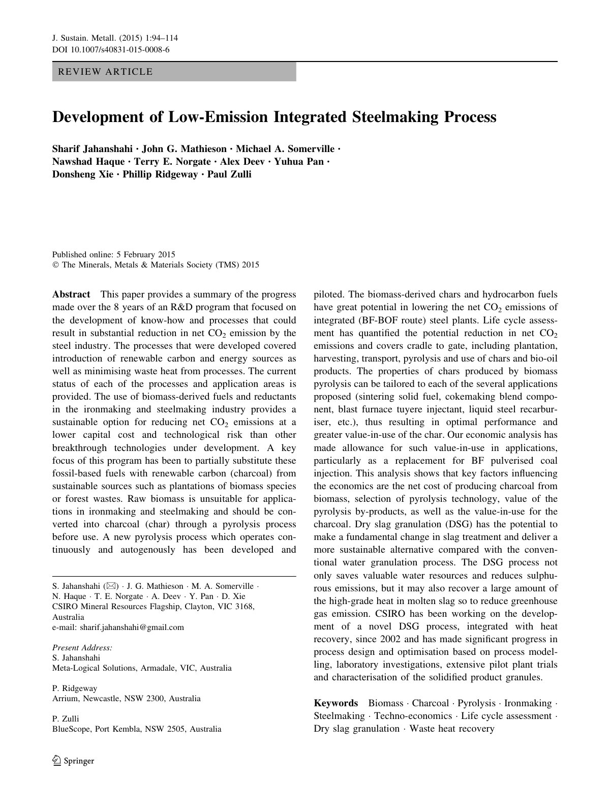 First page of Development of Low-Emission Integrated Steelmaking Process