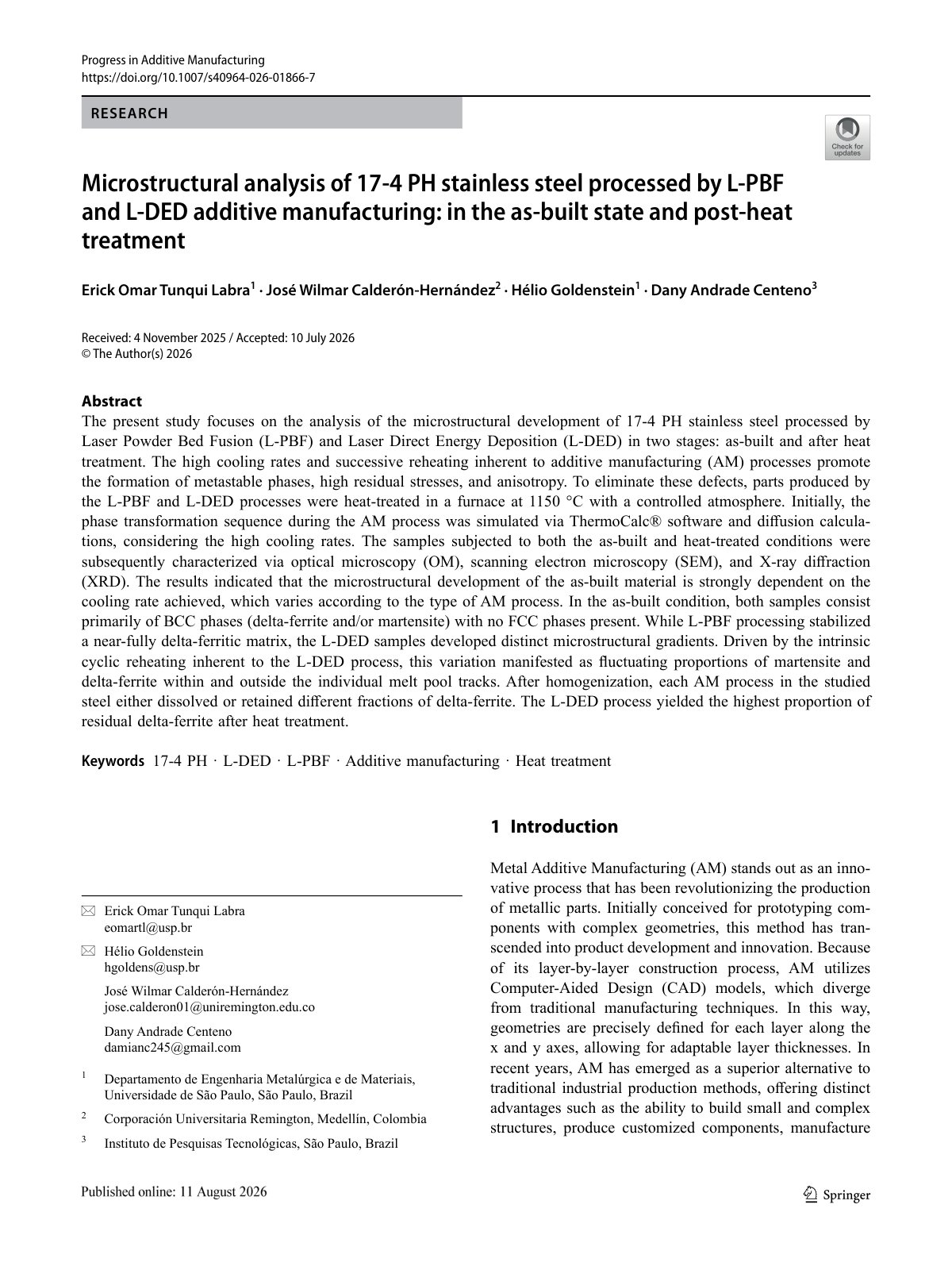 First page of 2026 TunquiLabra 17 4PH Post Heat Treatment