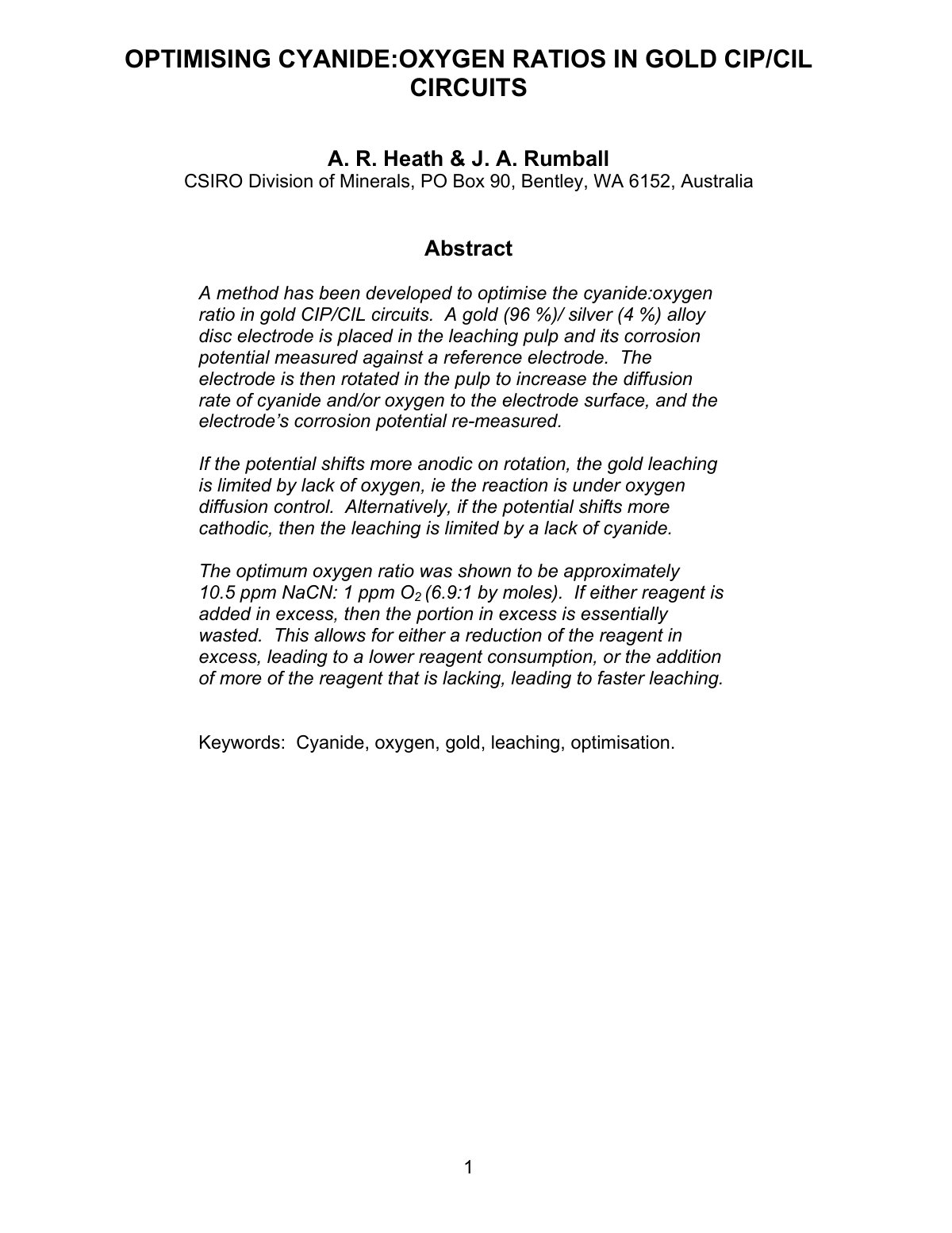 First page of optimising cyanide
