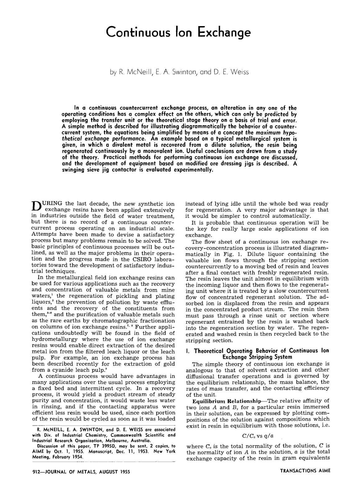 First page of Continuous Ion Exchange