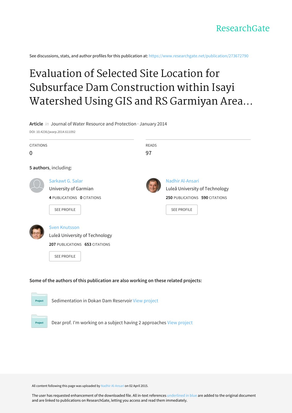 First page of Evaluation of Selected Site Location for