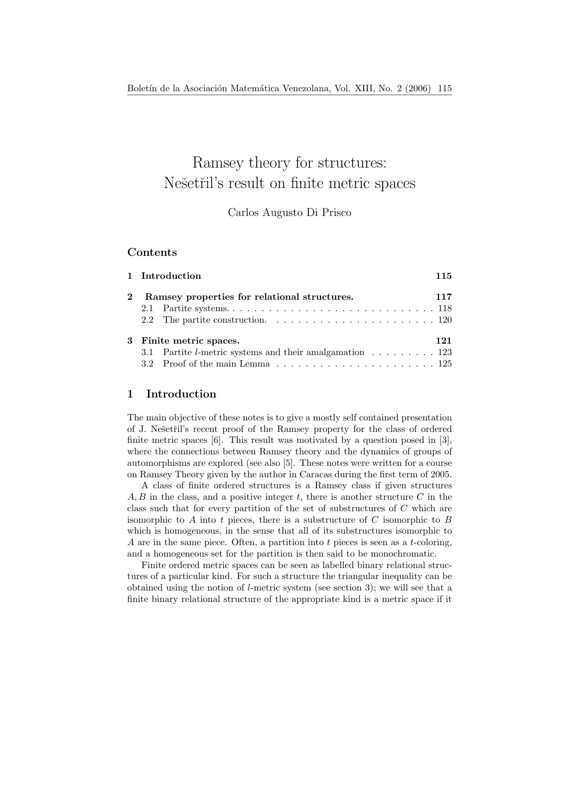 First page of Ramsey theory for structures Nesetrils r