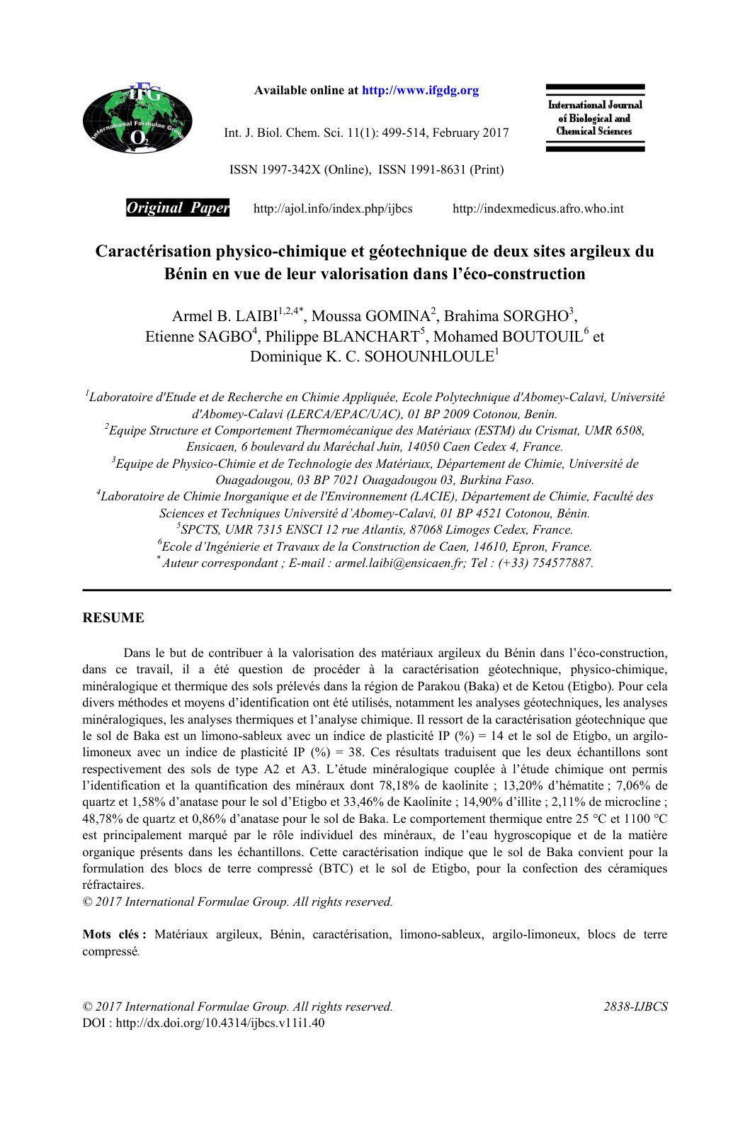 First page of Caracterisation physico chimique et geot