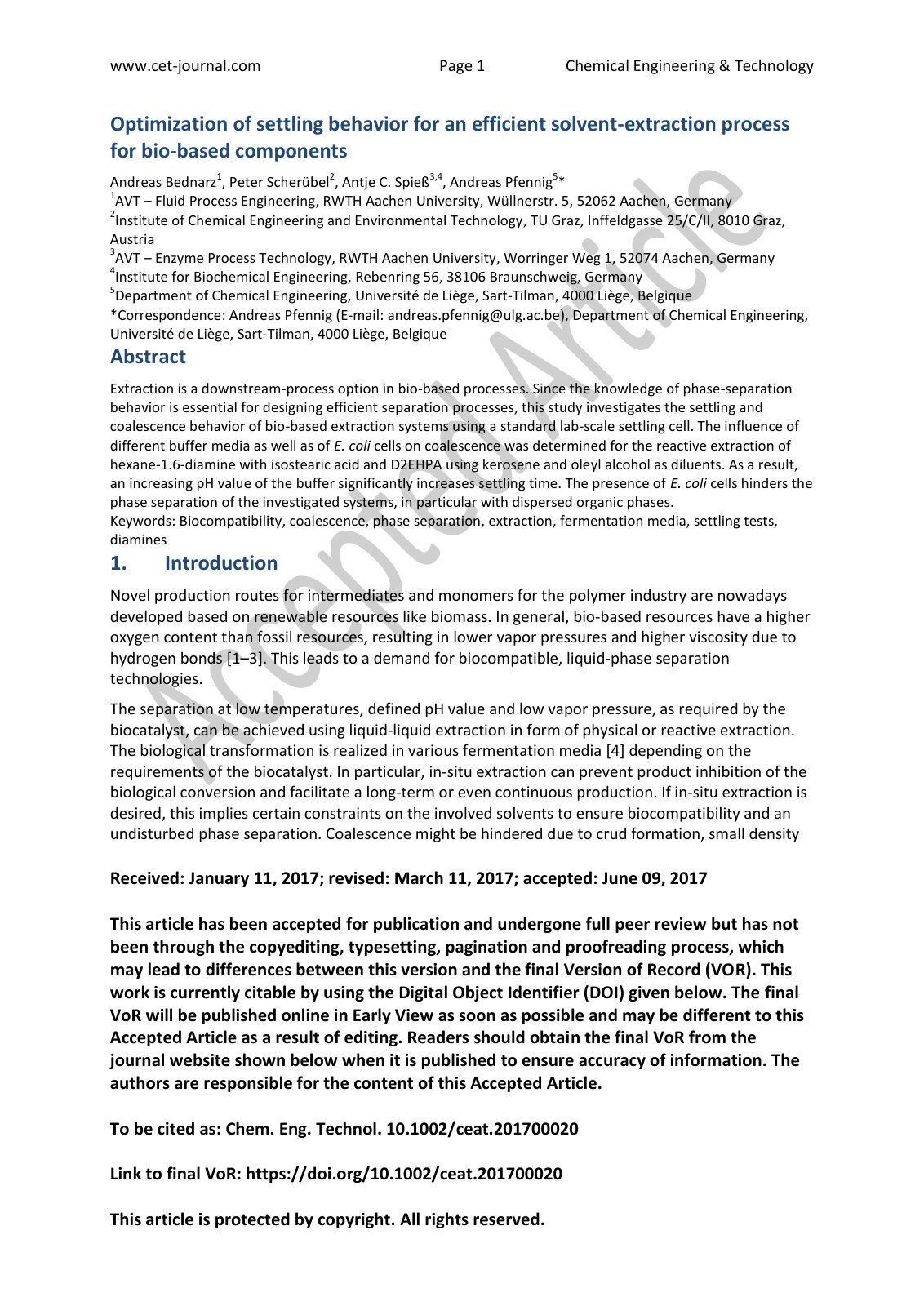 First page of Optimization of Settling Behavior for an