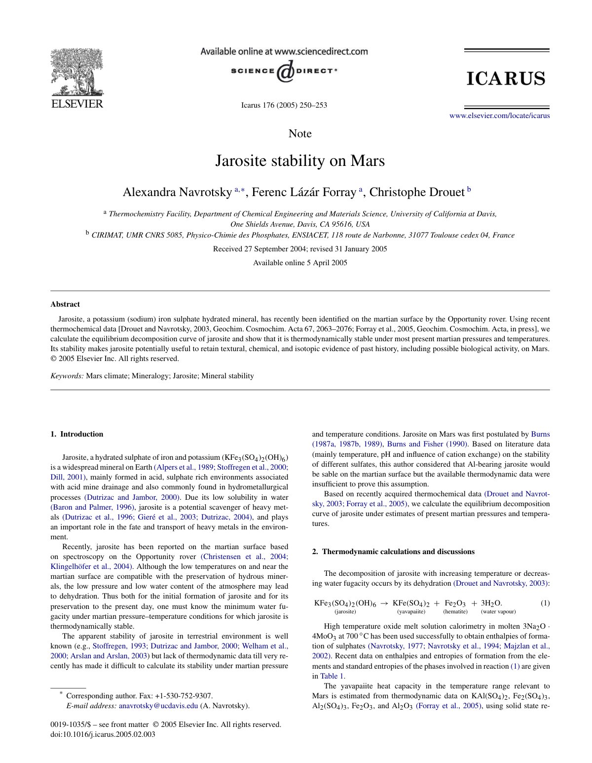 First page of Jarosite stability on Mars