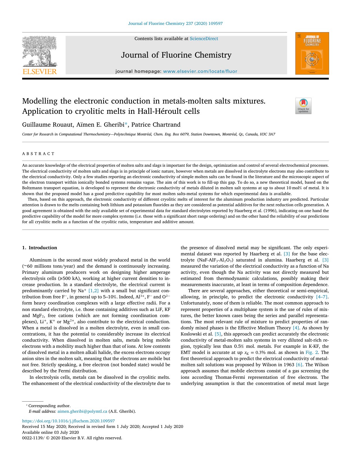 First page of Modelling the electronic conduction in m