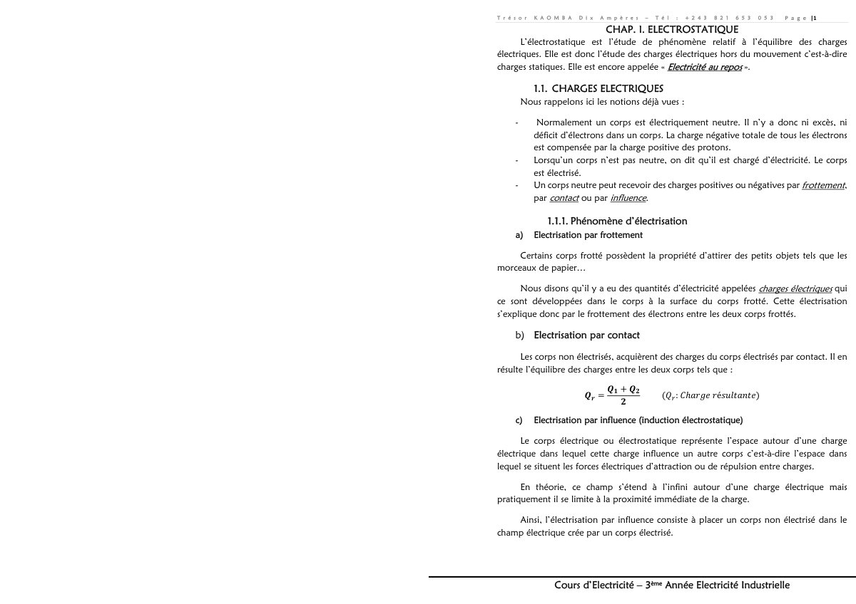 First page of ELECTRICITE 3 ème ELEC