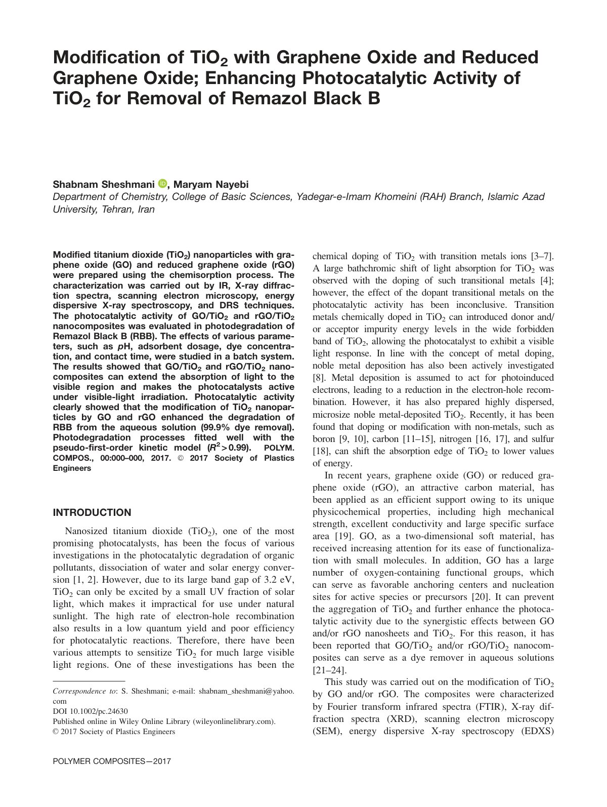 First page of Modification of TiO2 with graphene oxide