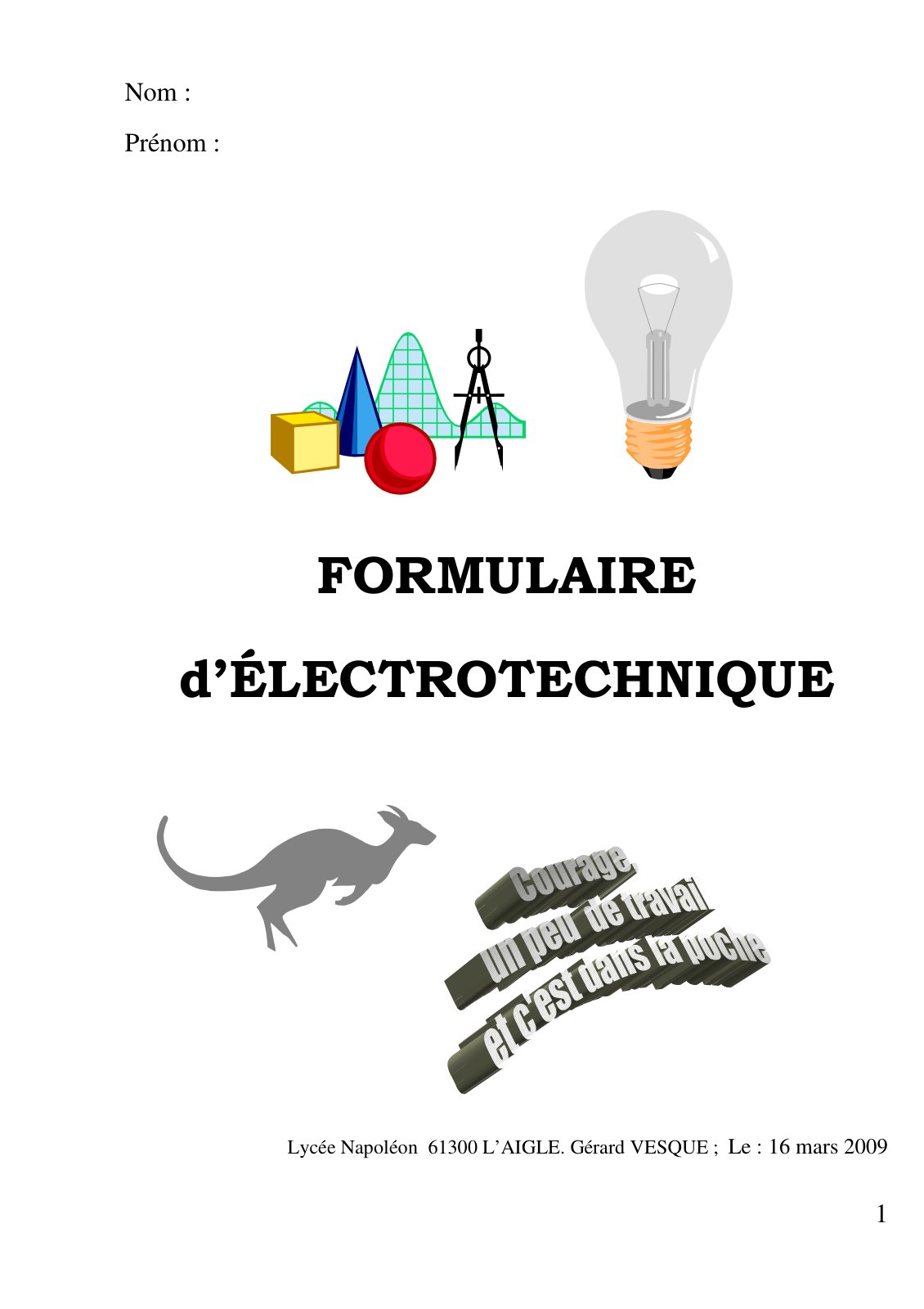 First page of formulaire electrotechnique