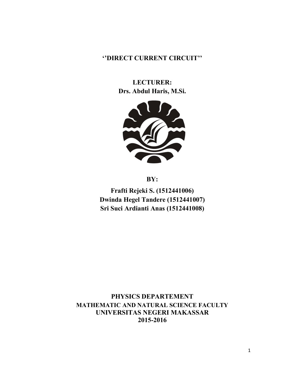 First page of DIRECT CURRENT CIRCUIT