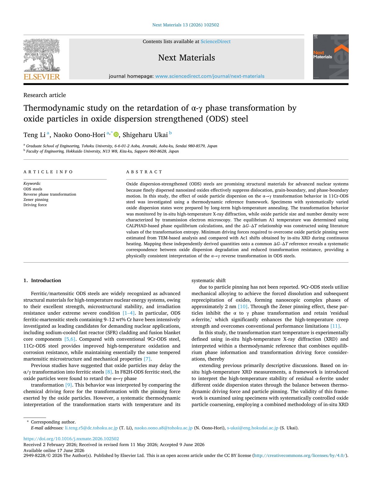 First page of Thermodynamic study on the retardation of     phase transformati 2026 Next M