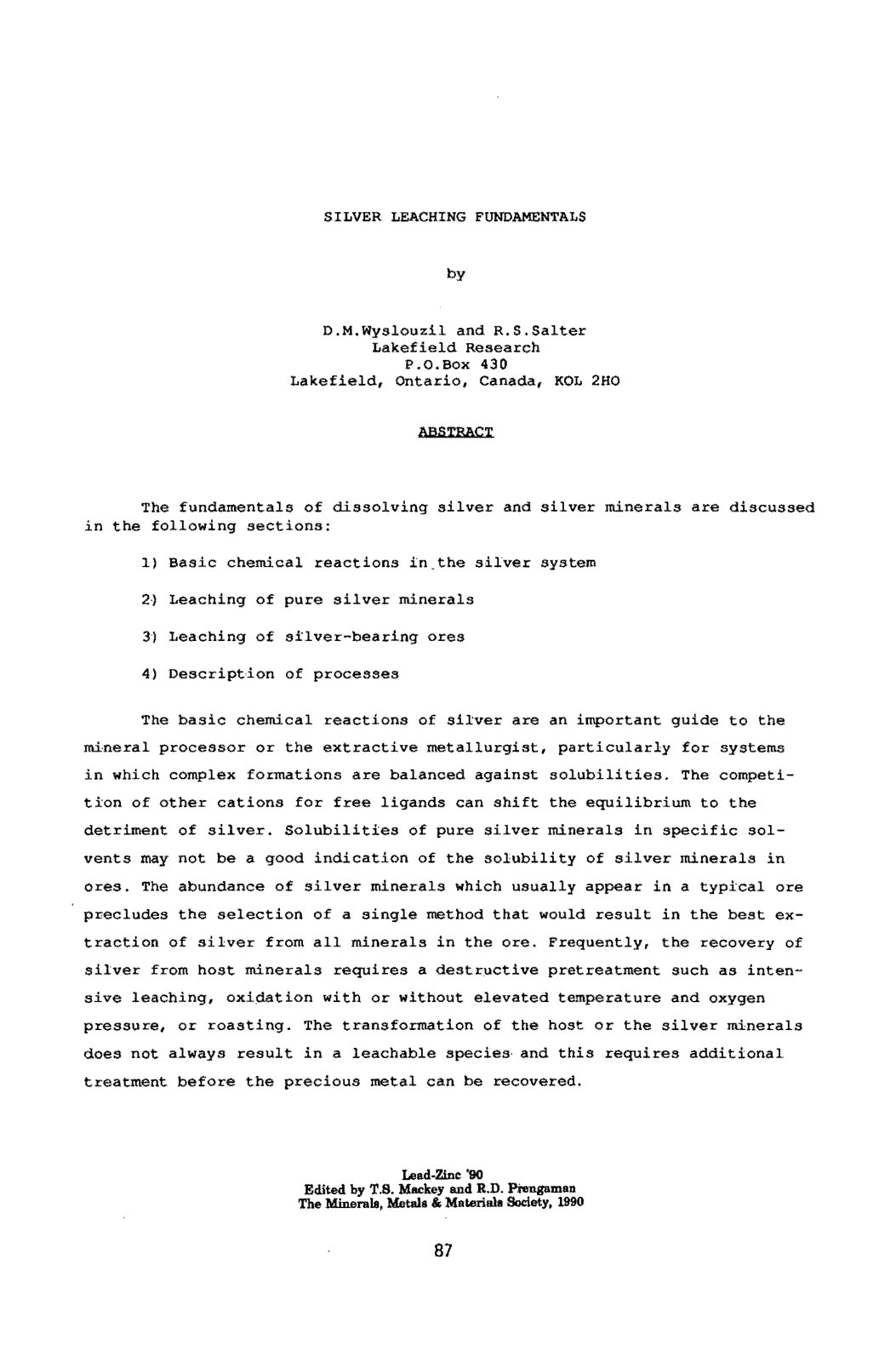 First page of SILVER LEACHING FUNDAMENTALS