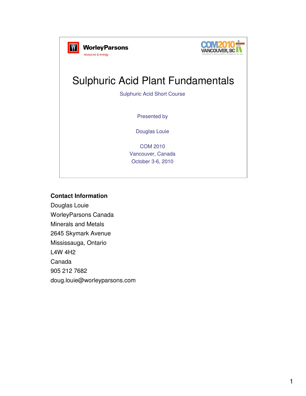 First page of COM2010 Acid SC1 Plant Fundamentals Louie