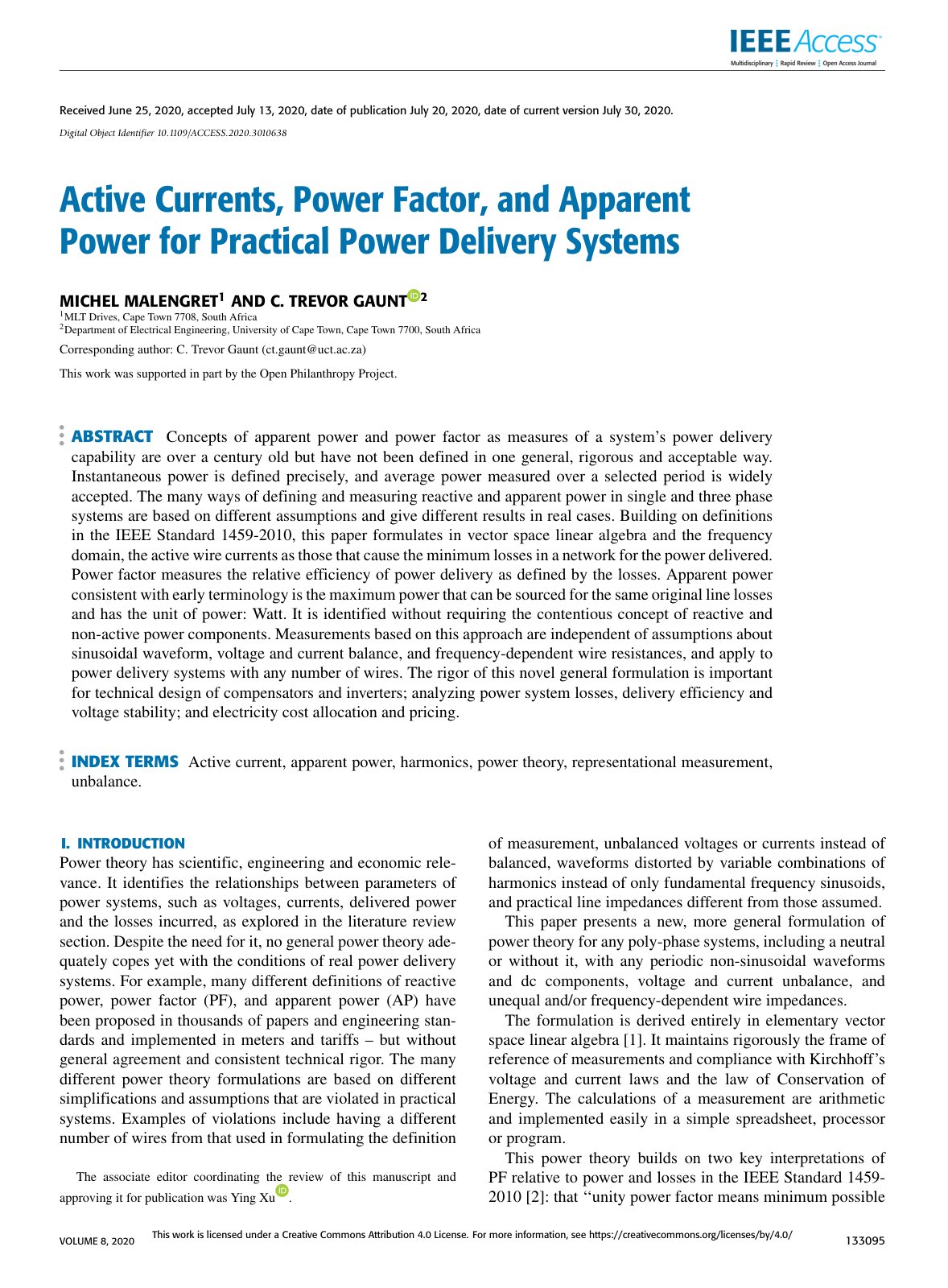 First page of Active Currents, Power Factor, and Apparent Power for Practical Power Delivery Systems