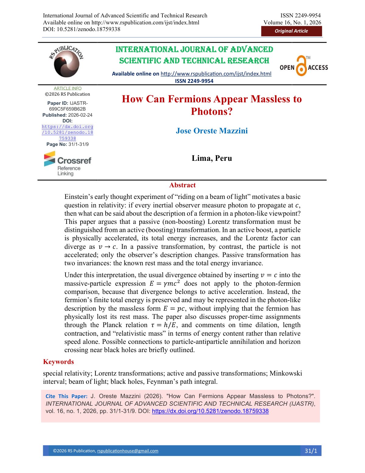 First page of How Can Fermions Appear Massless to Phot