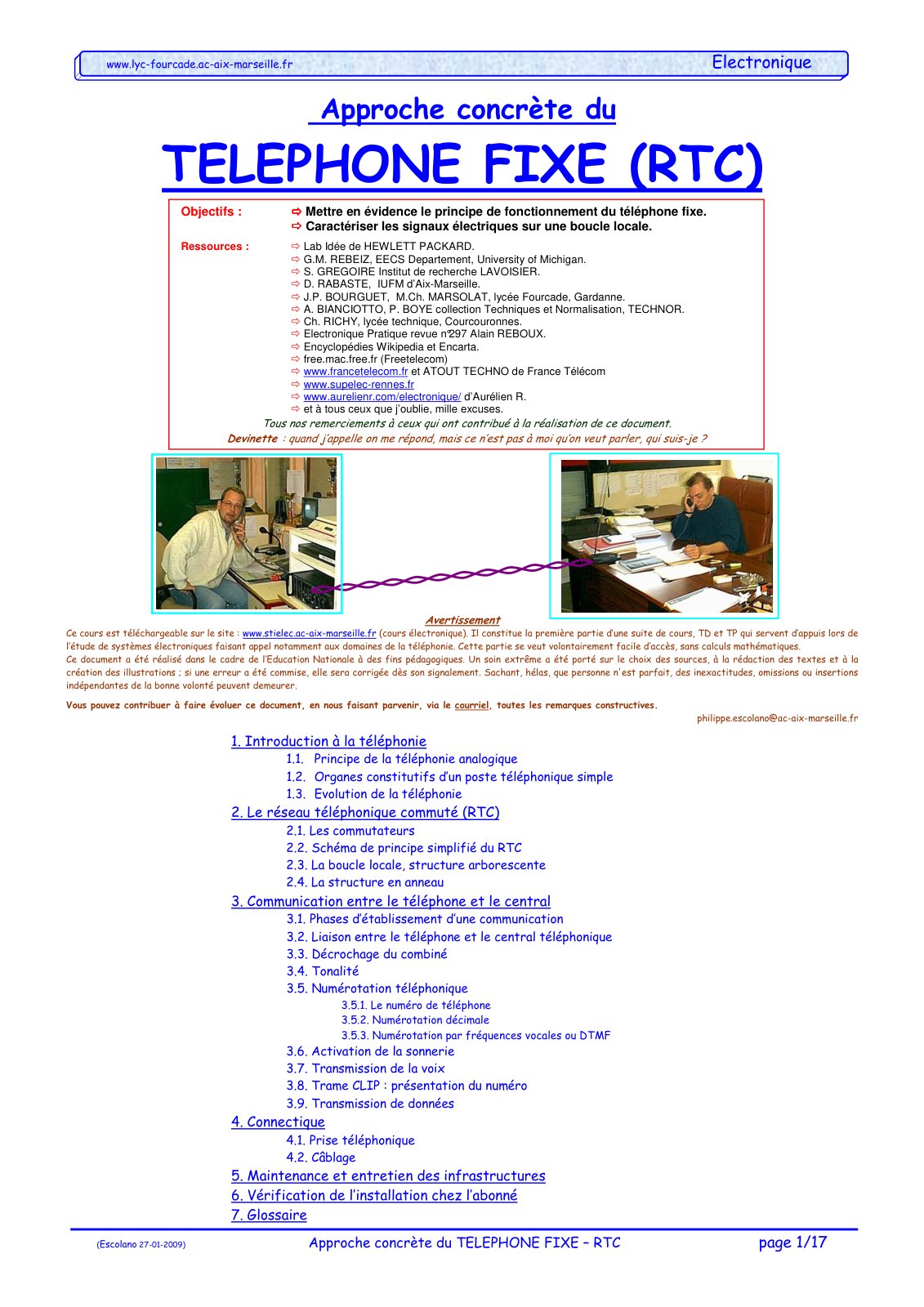 First page of Approche concrète du TELEPHONE FIXE – RTC