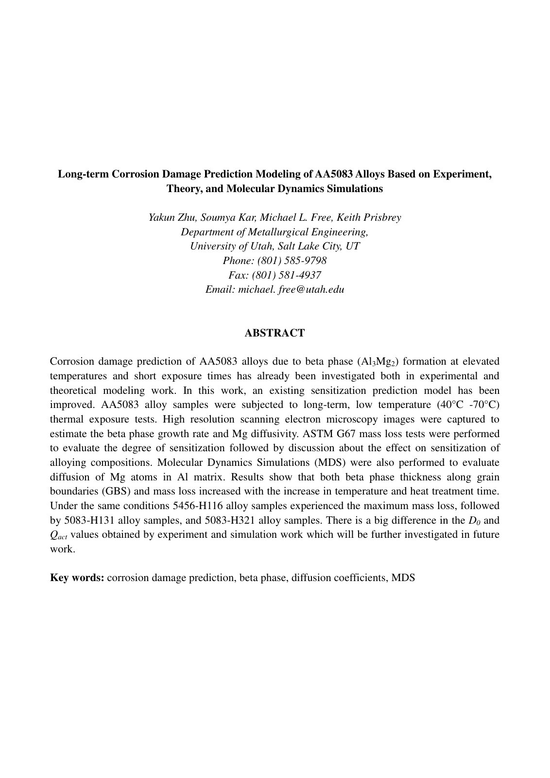First page of Long term Corrosion Damage Prediction Mo