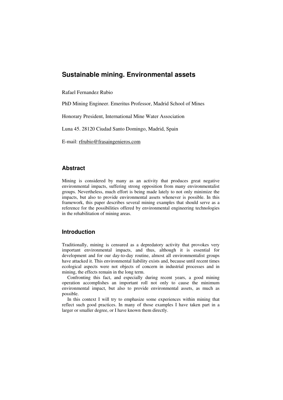 First page of Sustainable mining Environmental assets