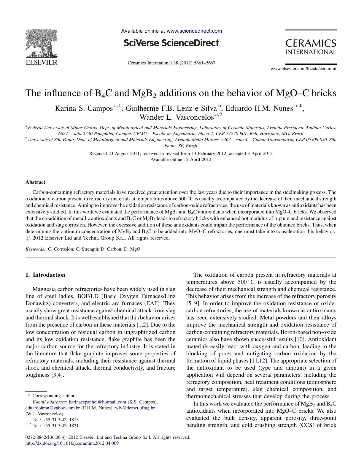 First page of The influence of B4C and MgB2 additions